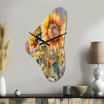 Yellow Sunflower Symphony III - Asymmetric Metal Wall Clock